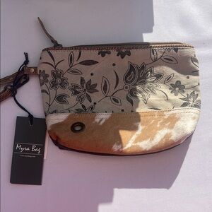 Myra Bag Floral‎ Tan and Brown Clutch Wristlet Cosmetic Bag